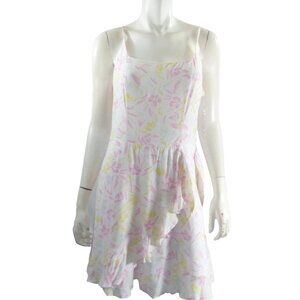 Row A Floral Wrap Dress Size Size L White Ruffle Spaghetti Strap